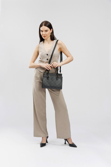Lucky Bees 1281 Bolso de mano de piel de polivinilo para mujer, negro